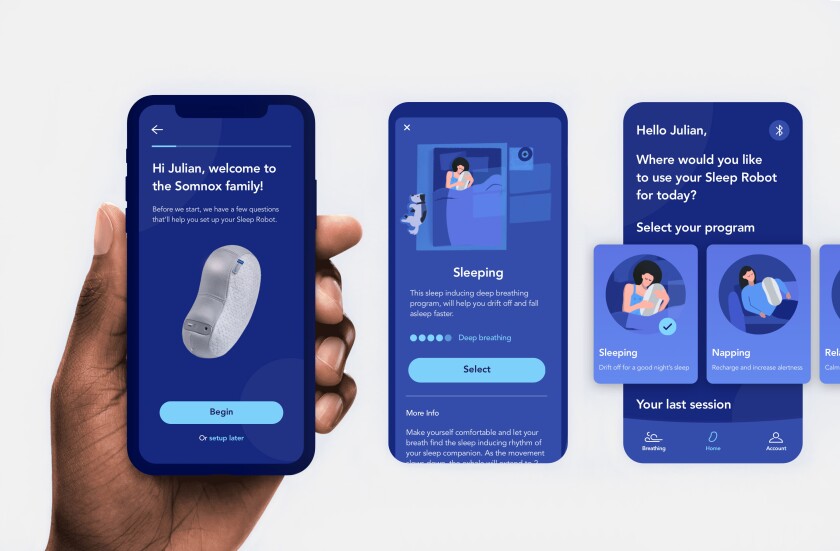 Sample screens from the Somnox Sleep Robot app
