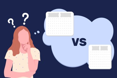 An illustration of a woman pondering a queen or king mattress